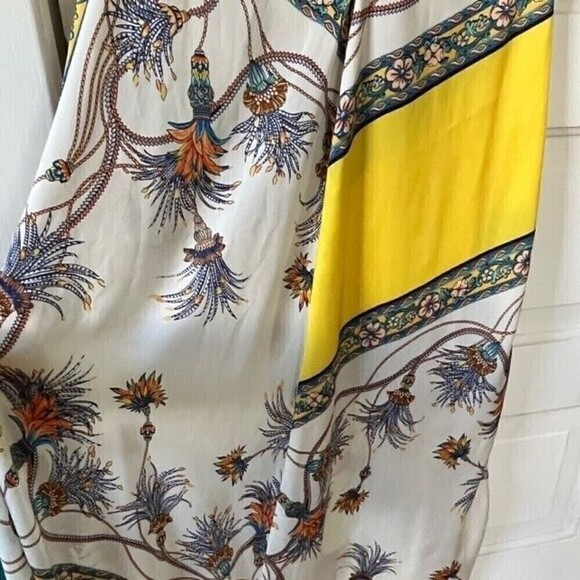 Zara Yellow Print Handkerchief Hem Midi Slip Dress Size Medium - Picture 7 of 8